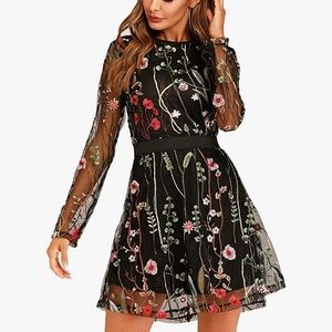 Milumia Embroidered Floral & Black Party Dress 🌹